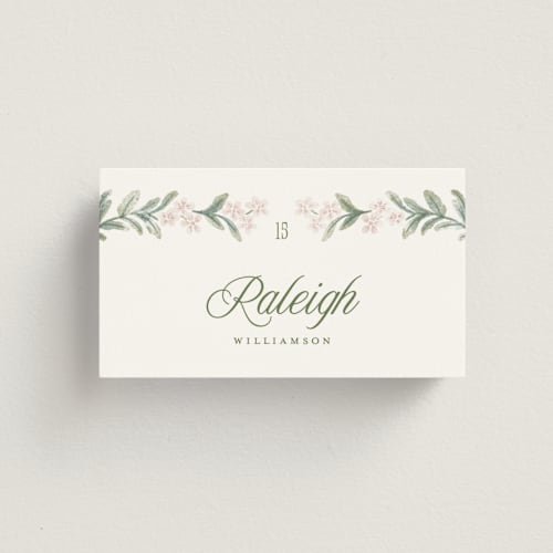 This is a peony wedding place cards with standard by Jenna Holcomb called vintage sketched printing on signature in placecard