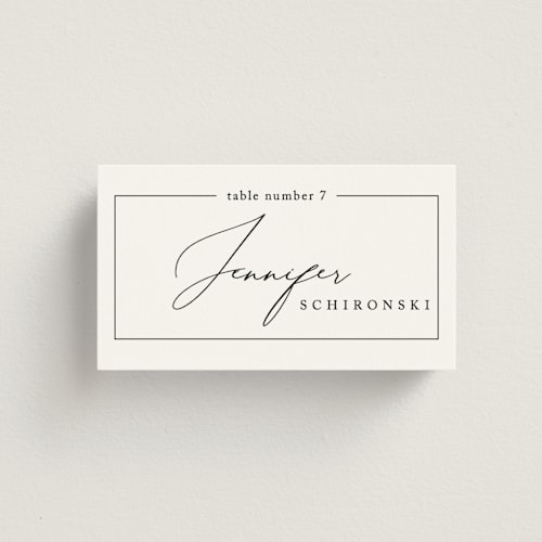 This is a alabaster wedding place cards with standard by Liz Conley called love story printing on signature in placecard
