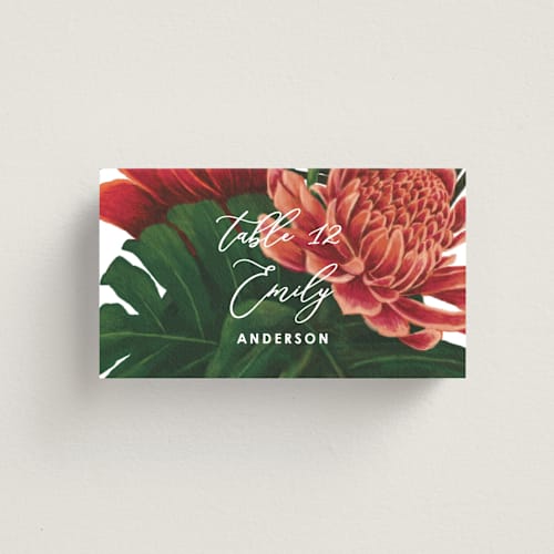 This is a basil wedding place cards with standard by Elly called tropical bouquet printing on signature in placecard