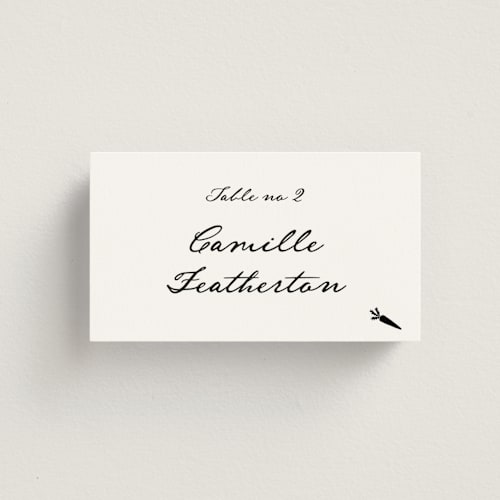 This is a onyx wedding place cards with standard by Benita Crandall called the classic printing on signature in placecard
