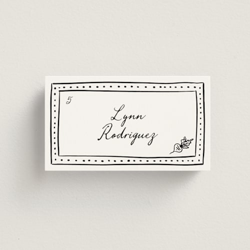 This is a onyx wedding place cards with standard by Erin Deegan called sketched frame printing on signature in placecard