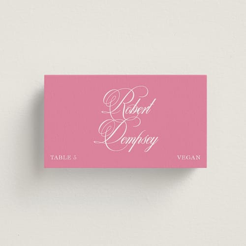 This is a peony wedding place cards with standard by Megan Davis called calligraphy printing on signature in placecard
