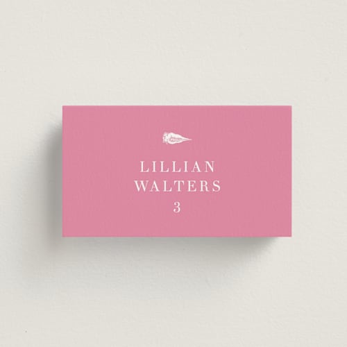 This is a peony wedding place cards with standard by Megan Davis called plated printing on signature in placecard