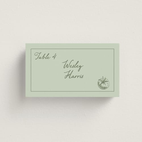 This is a mint wedding place cards with standard by Sherley Ferreira called olive printing on signature in placecard