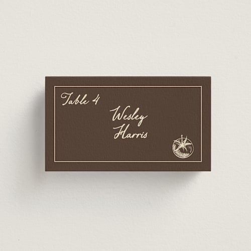 This is a mocha wedding place cards with standard by Sherley Ferreira called olive printing on signature in placecard