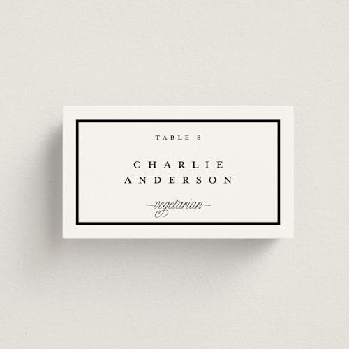 This is a noir wedding place cards with standard by mo kelley called the day printing on signature in placecard