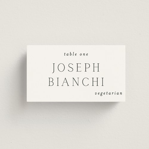This is a sequoia wedding place cards with standard by Vanessa Doyle called in love printing on signature in placecard