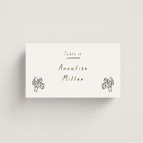 This is a charcoal wedding place cards with standard by Ani Somi called bon vivant printing on signature in placecard
