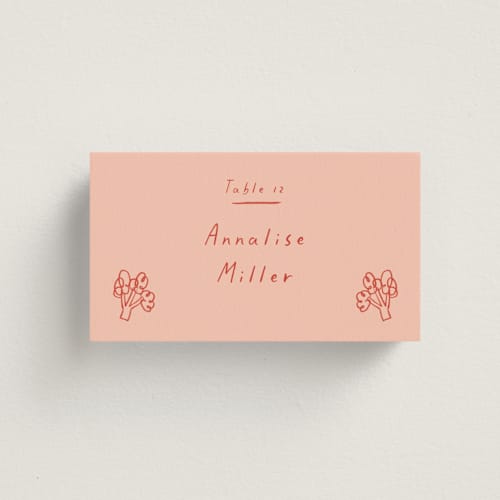 This is a flamingo wedding place cards with standard by Ani Somi called bon vivant printing on signature in placecard