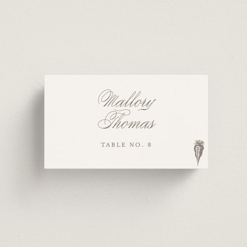 This is a ash wedding place cards with standard by Megan Davis called hepburn printing on signature in placecard