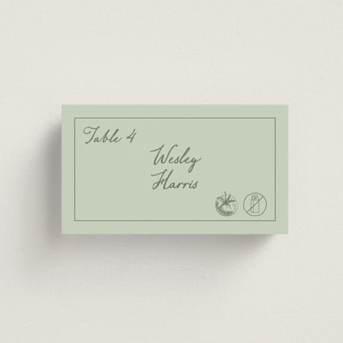 This is a mint wedding place cards with standard by Sherley Ferreira called olive printing on signature in placecard
