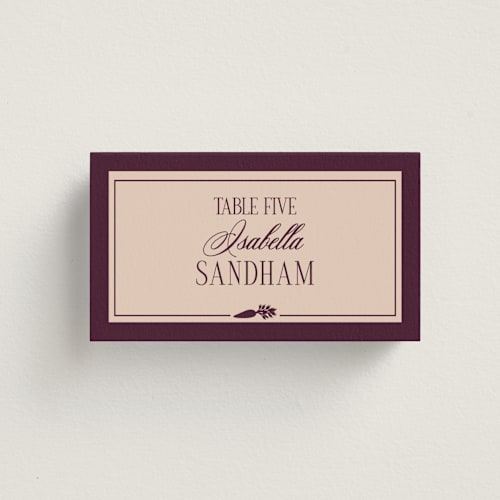 This is a cabernet wedding place cards with standard by Hudson meet Rose called merlot printing on signature in placecard