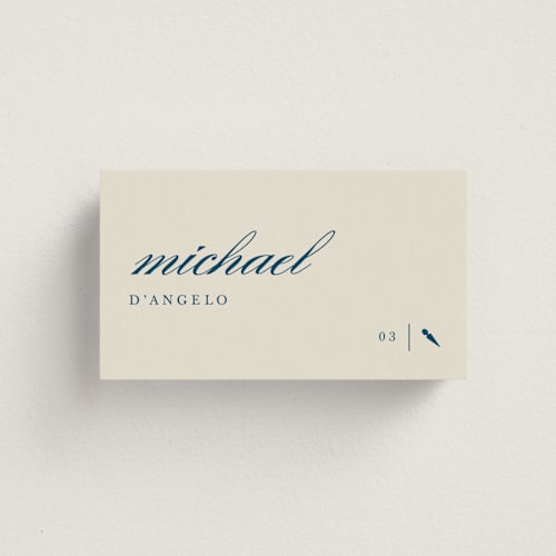 This is a linen wedding place cards with standard by Sierra Lee called scripted printing on signature in placecard