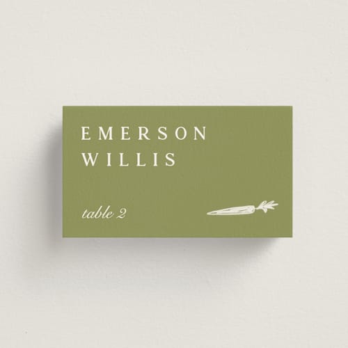This is a sage wedding place cards with standard by Sierra Lee called farm to table printing on signature in placecard