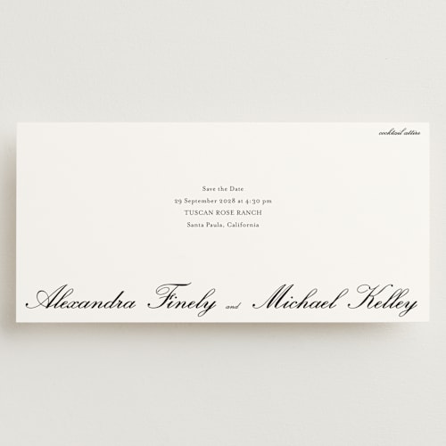 This is a ink save the date with standard by Ani Somi called finely printing on signature in tall