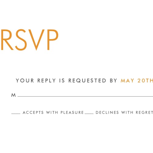This is a orange rsvp postcards by Nam Bourassa called minimalist display printing on signature in postcard