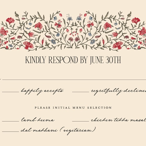 This is a almond rsvp postcards by Jenna Holcomb called tapestry printing on signature in postcard