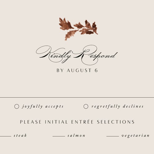 This is a autumn rsvp postcards by Kate Ahn called poetique printing on signature in postcard