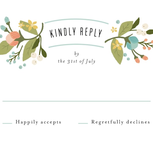 This is a sea breeze rsvp postcards by Jennifer Wick called floral ampersand printing on signature in postcard