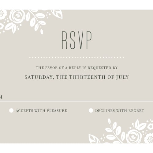 This is a champagne rsvp postcards by Jessica Williams called white shadows printing on signature in postcard