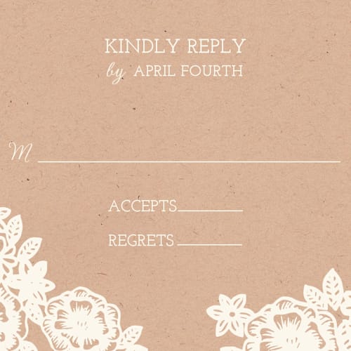This is a kraft rsvp postcards by Katharine Watson called lace and kraft printing on signature in postcard