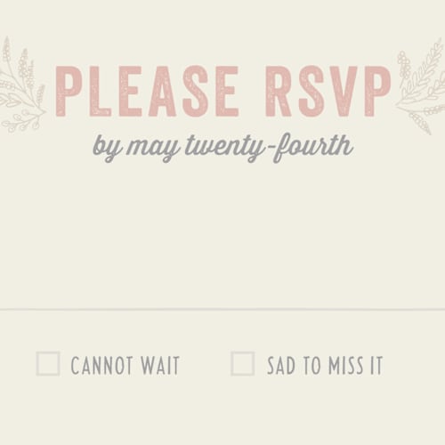 This is a petal rsvp postcards by Hooray Creative called rustic charm printing on signature in postcard