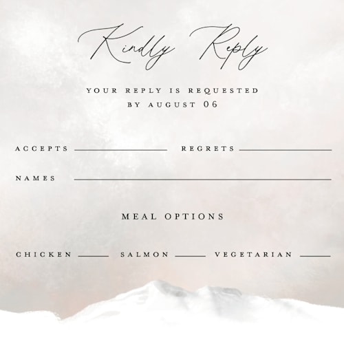 This is a forest rsvp postcards by Petra Kern called montagna printing on signature in postcard