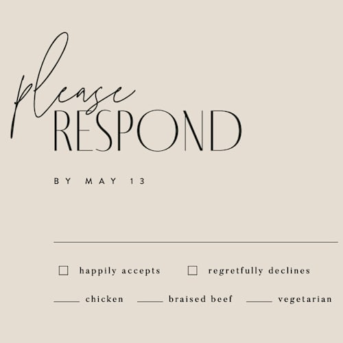 This is a natural rsvp postcards by Kelly Schmidt called layered printing on signature in postcard