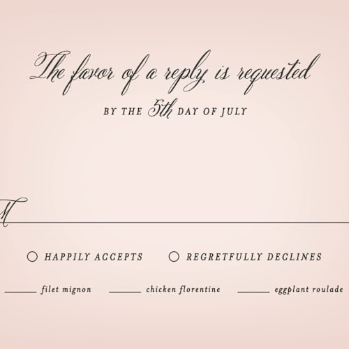 This is a blush rsvp postcards by Hooray Creative called elegant lace printing on signature in postcard