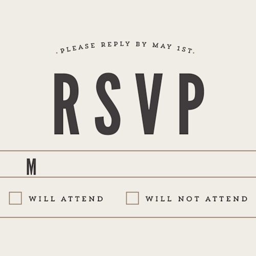This is a mocha rsvp postcards by Melissa Egan of Pistols called classic type printing on signature in postcard