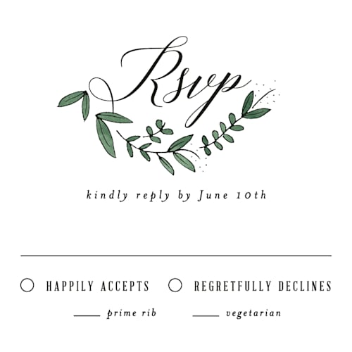 This is a fresh rsvp postcards by Kelly Schmidt called floral wreath printing on signature in postcard