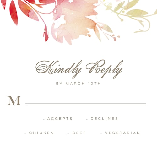 This is a poppy rsvp postcards by Lori Wemple called stately florals printing on signature in postcard