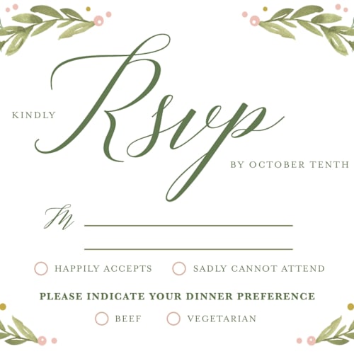 This is a sage rsvp postcards by Kristen Smith called garden glamour printing on signature in postcard