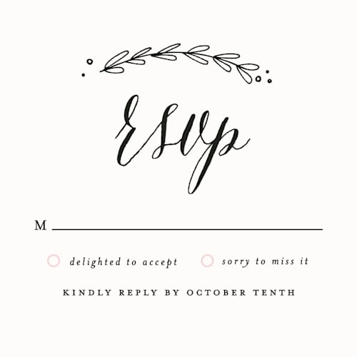 This is a blush rsvp postcards by Susan Brown called always printing on signature in postcard