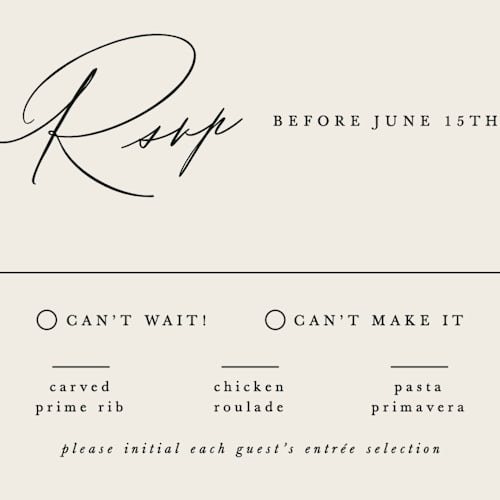 This is a ecru rsvp postcards by Hooray Creative called scripted names printing on signature in postcard