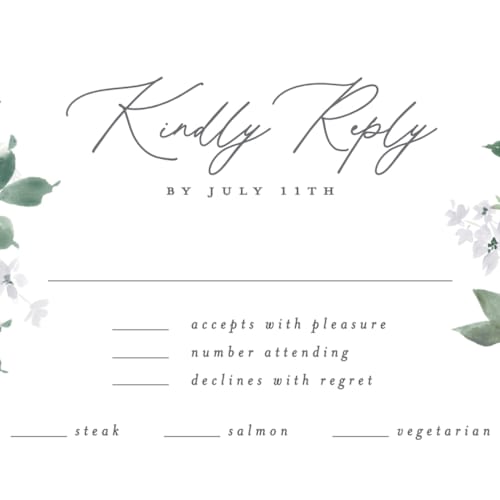 This is a fern rsvp postcards by Everett Paper Goods called grove printing on signature in postcard