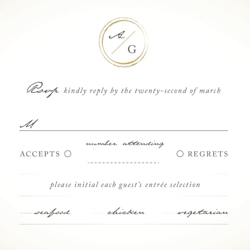 This is a antique white rsvp postcards by fatfatin called monogram circle stamp printing on signature in postcard