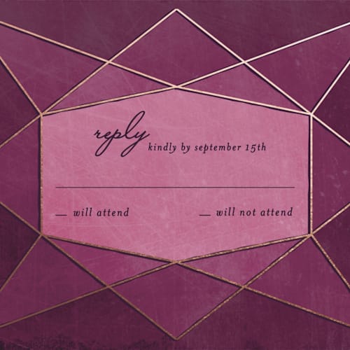 This is a amethyst rsvp postcards by Rebecca Bowen called abstract jewel printing on signature in postcard