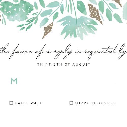 This is a aqua rsvp postcards by Petra Kern called watercolor delight printing on signature in postcard