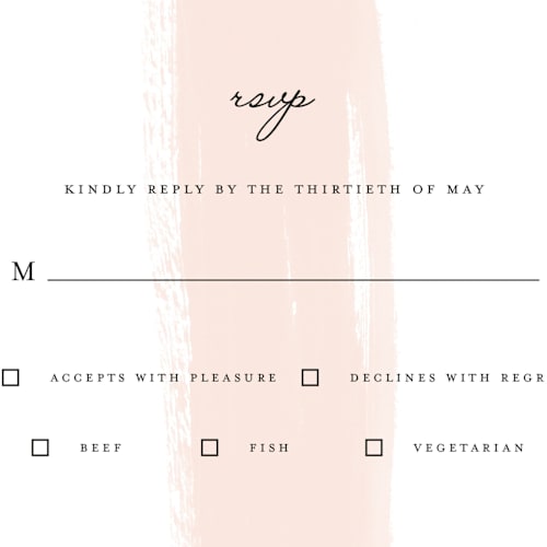 This is a blush rsvp postcards by Angela Marzuki called single swath printing on signature in postcard