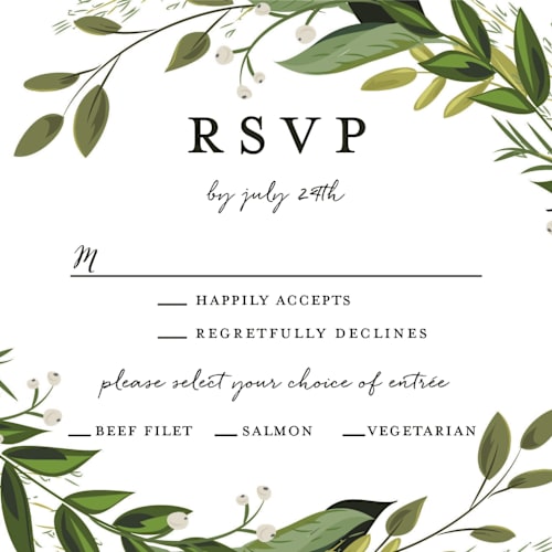 This is a fern rsvp postcards by Susan Moyal called vines of green printing on signature in postcard