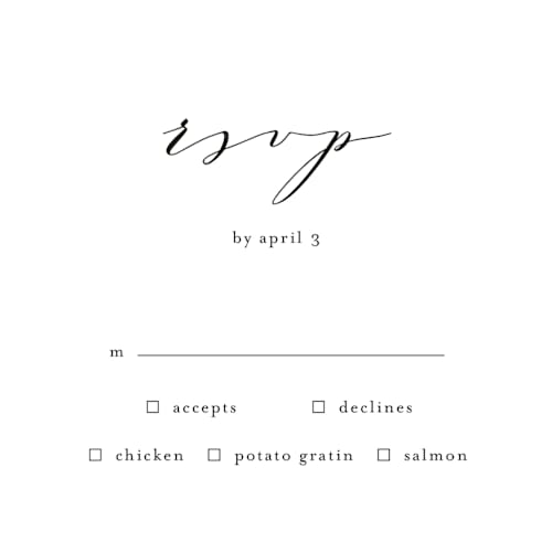 This is a tuxedo rsvp postcards by Phrosné Barwood called simple elegance printing on signature in postcard