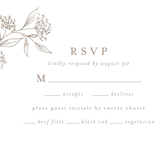 This is a taupe rsvp postcards by Chris Griffith called monogrammed printing on signature in postcard