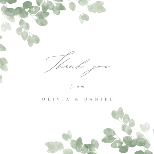 This is a eucalyptus thank you postcards by Kristie Kern called vining printing on signature in postcard