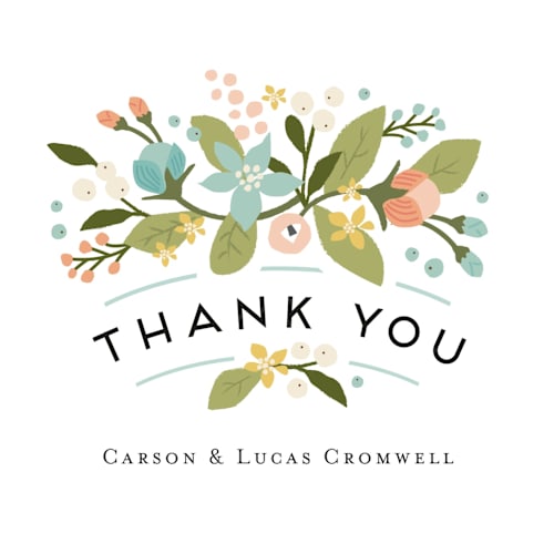 This is a sea breeze thank you postcards by Jennifer Wick called floral ampersand printing on signature in postcard