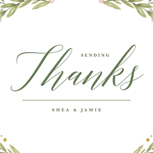 This is a sage thank you postcards by Kristen Smith called garden glamour printing on signature in postcard