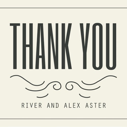 This is a cream thank you postcards by Hannah Williams called mountain affair printing on signature in postcard