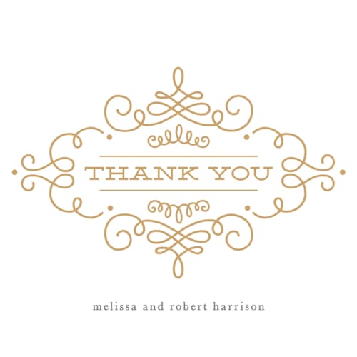 This is a faux gold thank you postcards by Kristen Smith called ornate monogram printing on signature in postcard