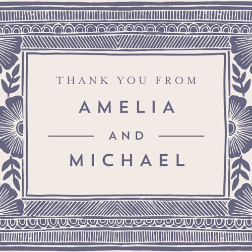 This is a twilight thank you postcards by Katharine Watson called block print frame printing on signature in postcard