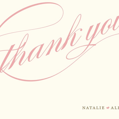 This is a petal pink thank you postcards by Annie Clark called winter flourish printing on signature in postcard